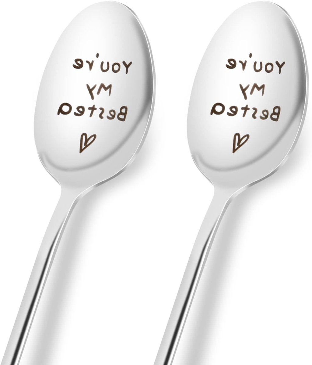 Twee stalen koffielepels als cadeau voor koppels, bruiloft, Valentijnsdag en kerstgeschenken