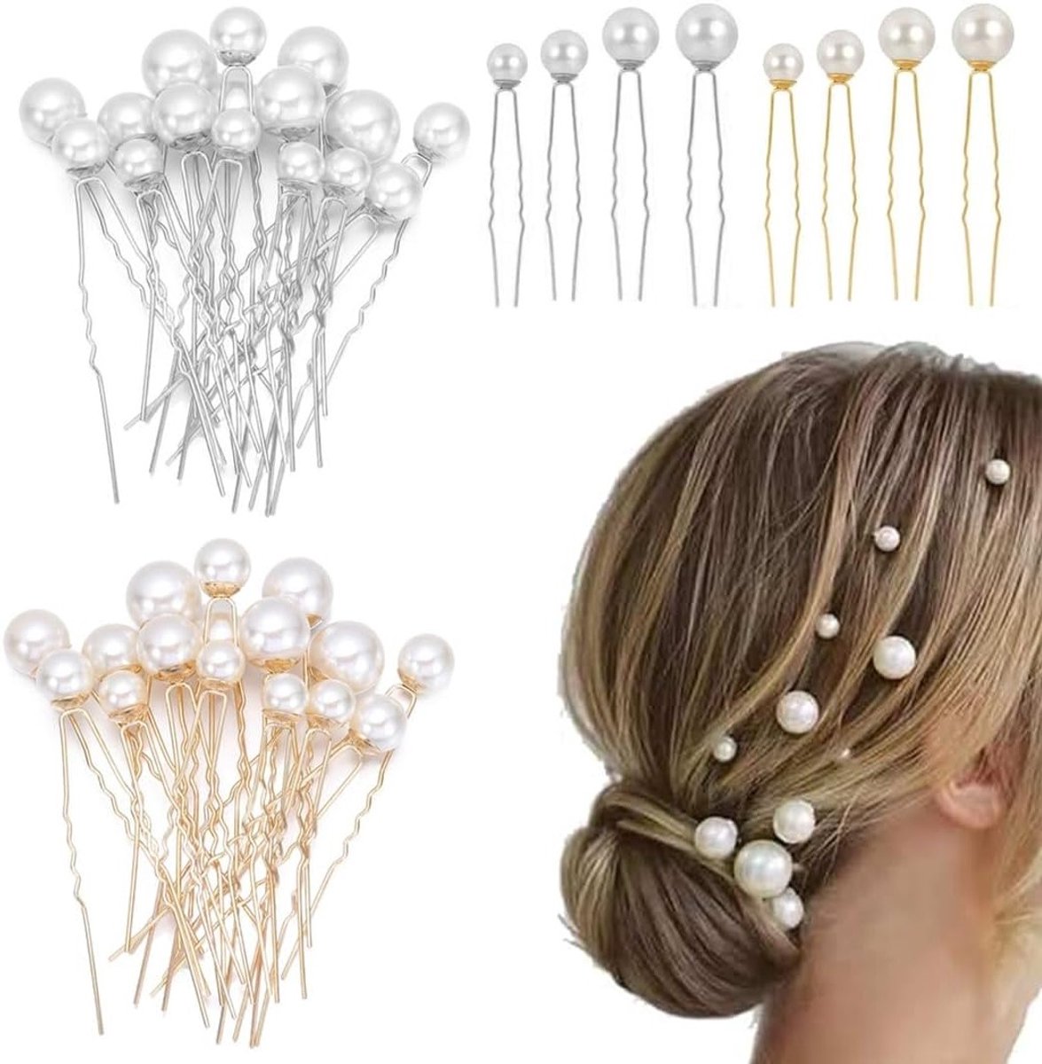 32 Stuks Elegante Parel Haarspelden voor Bruiloft en Feestelijke Kapsels