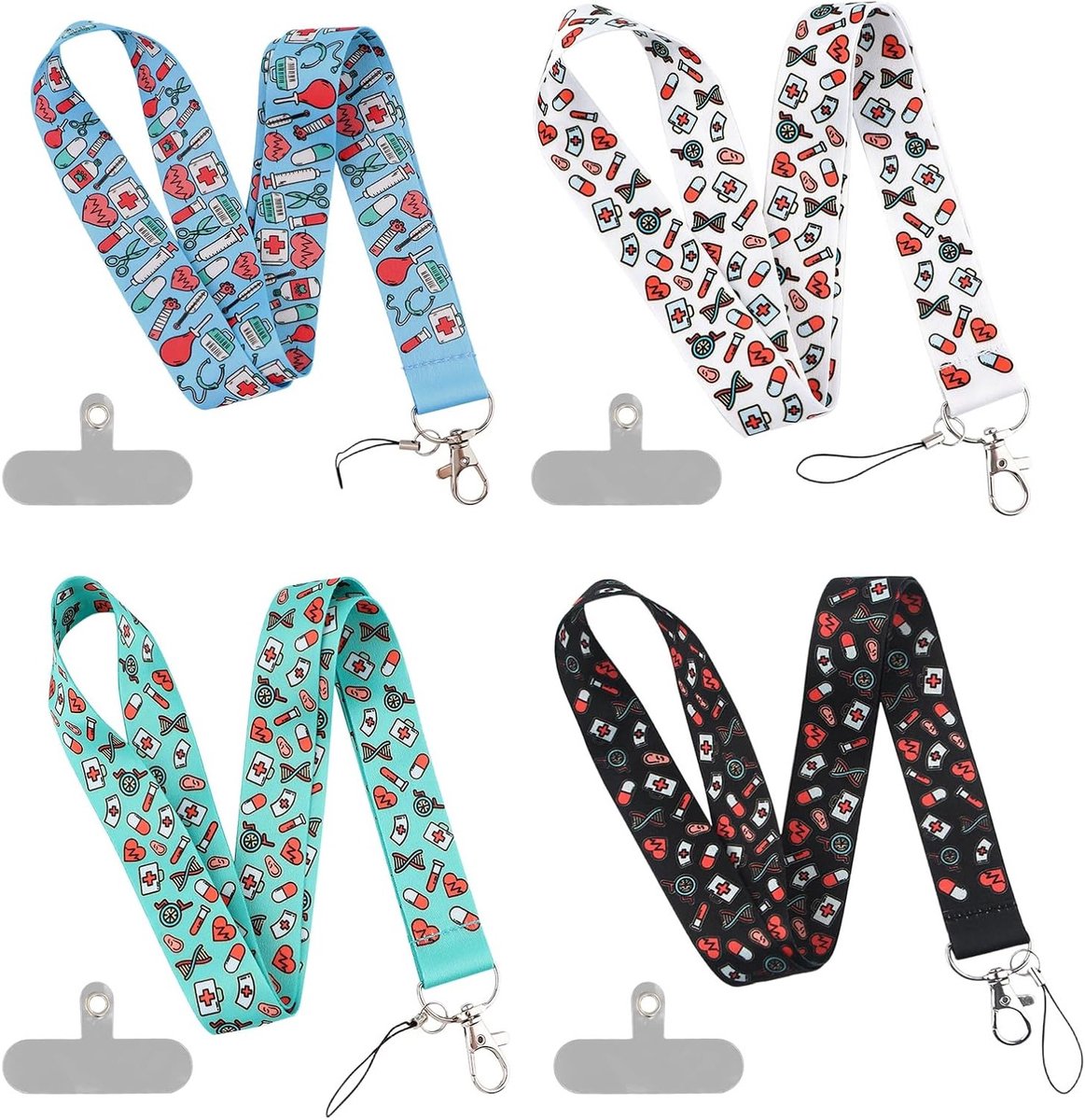 Multifunctionele Anti-Diefstal Telefoon Lanyard met Afneembare Nekband, Geschikt voor Smartphones en ID-Badges - 4 Stuks met Diverse Prints