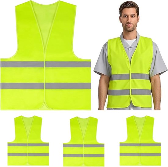 Veiligheidsvesten Set - Hoge Zichtbaarheid - Werk Veiligheid - Reflecterend Materiaal - 4 Stuks - Fluorescerend Geel