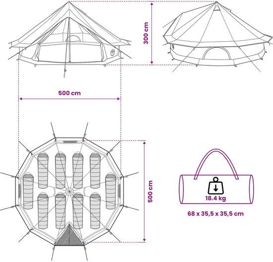vidaXL - Familietent - Leger - Groen - 10-persoons - Polykatoen van Vidaxl — afbeelding 5