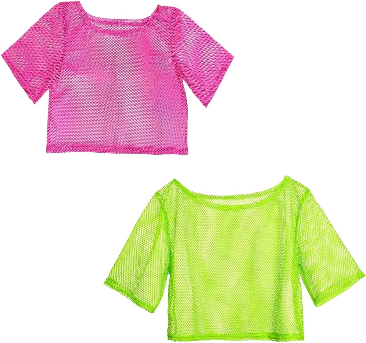Neon Fishnet Off Shoulder T-Shirt Set voor Vrouwen, 80s Punk Retro Kostuum, Perfect voor Feest en Clubwear, Beschikbaar in Groen en Roze