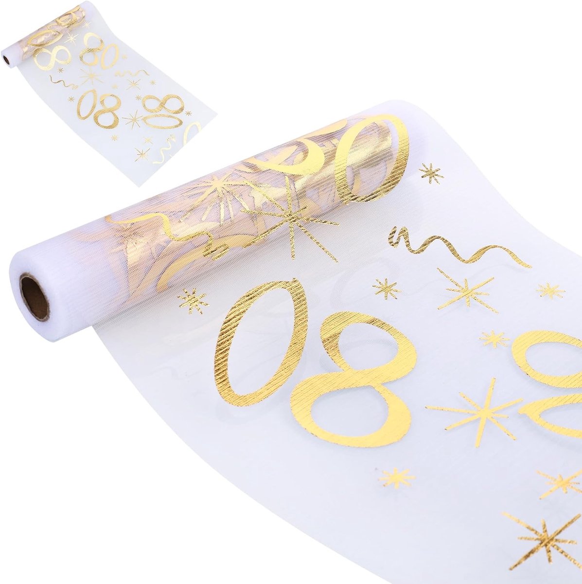80ste Verjaardag Tafelkleed, 28cm x 10m, Gouden Transparante Mesh Tafeldecoraties, Feestelijke Tafelversiering, Ademend en Zacht Tafelkleed voor Bloemverpakking en Decoratie