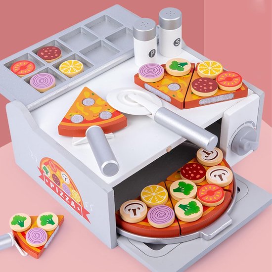 Houten Pizzaset - Speel Oven - Rollenspel Keuken - Educatief Speelgoed - 26 x 22.5 x 12 cm — afbeelding 2