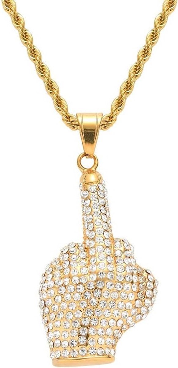 Gouden Ketting met Middenvinger Hanger voor Mannen - Punk Rock Stijl, 80's en 90's Kostuum Accessoire voor Feestjes en Carnaval