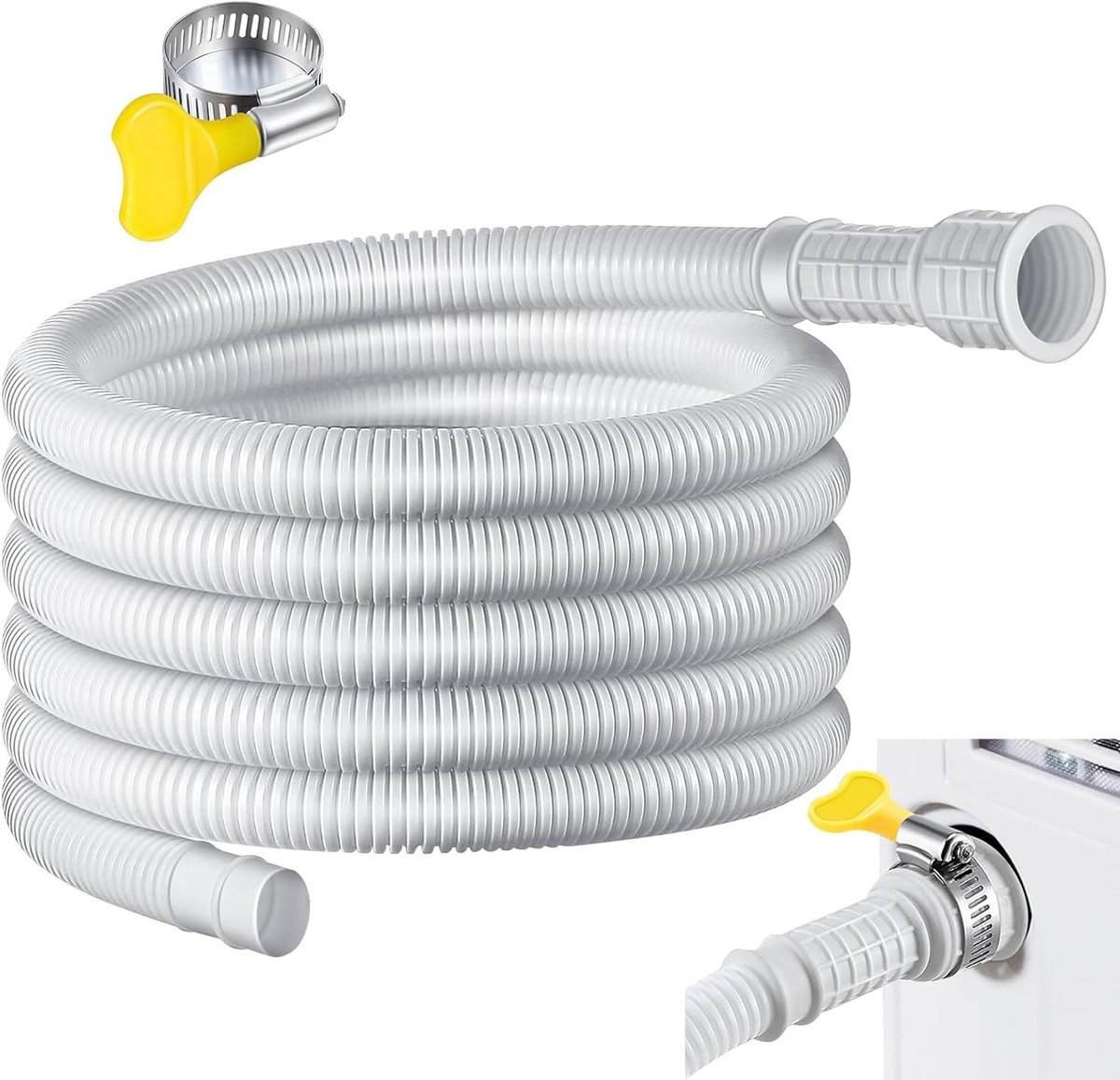 Flexibele afvoerslang voor airconditioning en ontvochtiger met aanpasbare rubberen adapter en kniptang