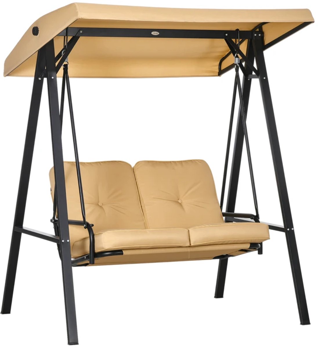 Hollywood Schommel - Schommelbank met Verstelbaar Zonnedak & Kussens - 2-zits Tuinbank - Tuinschommel 2 Personen - tot 220 kg - voor Tuin, Terras, Balkon - Tuinmeubelen - Beige