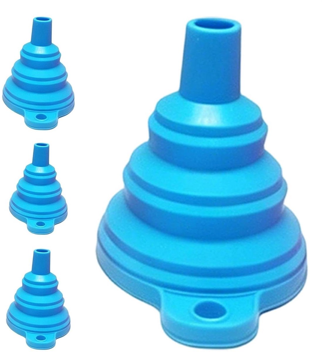 Keuken Trechters - Brede Opening - Flessen Vullen - Vouwbaar Druppelvrij - 4 Stuks - Blauw