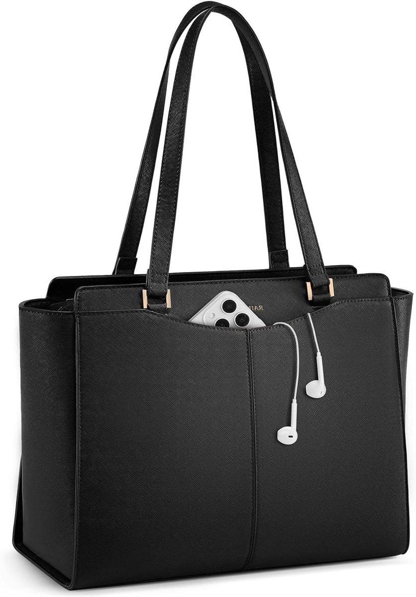 Laptoptas Dames - Schoudertas Werk - Zakelijk Gebruik - Waterdicht PU Leer - 35cm - Zwart