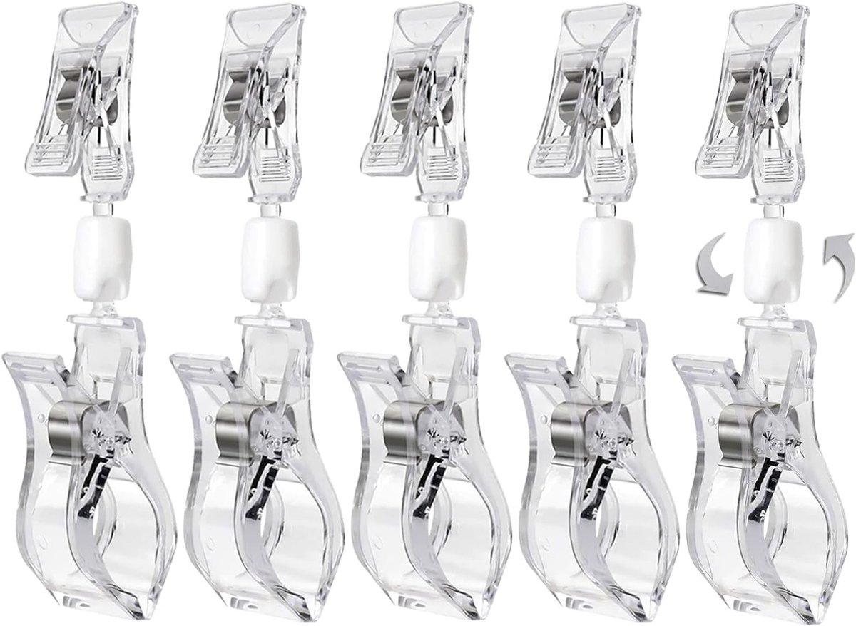 Rotatable Double Clips - 5 Pcs Supermarket Shelf Poster Card Holders - Transparent Plastic Price Tag Display - Large Multifunctional Shield Fastening Clip