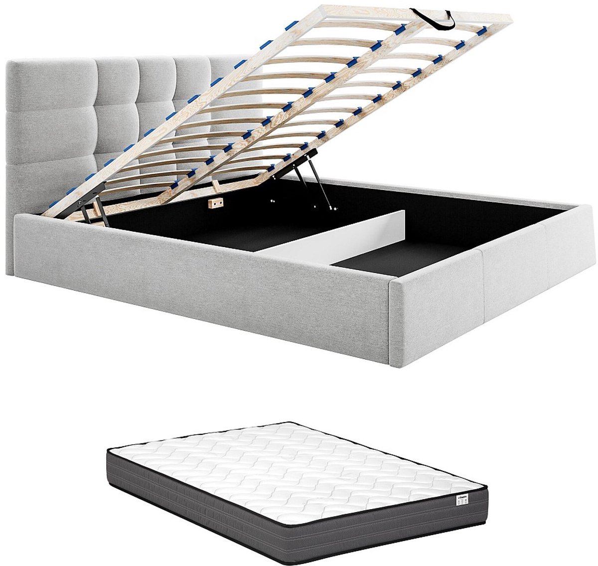 Vente-unique Bed met opbergruimte stof lichtgrijs 140 x 190 cm