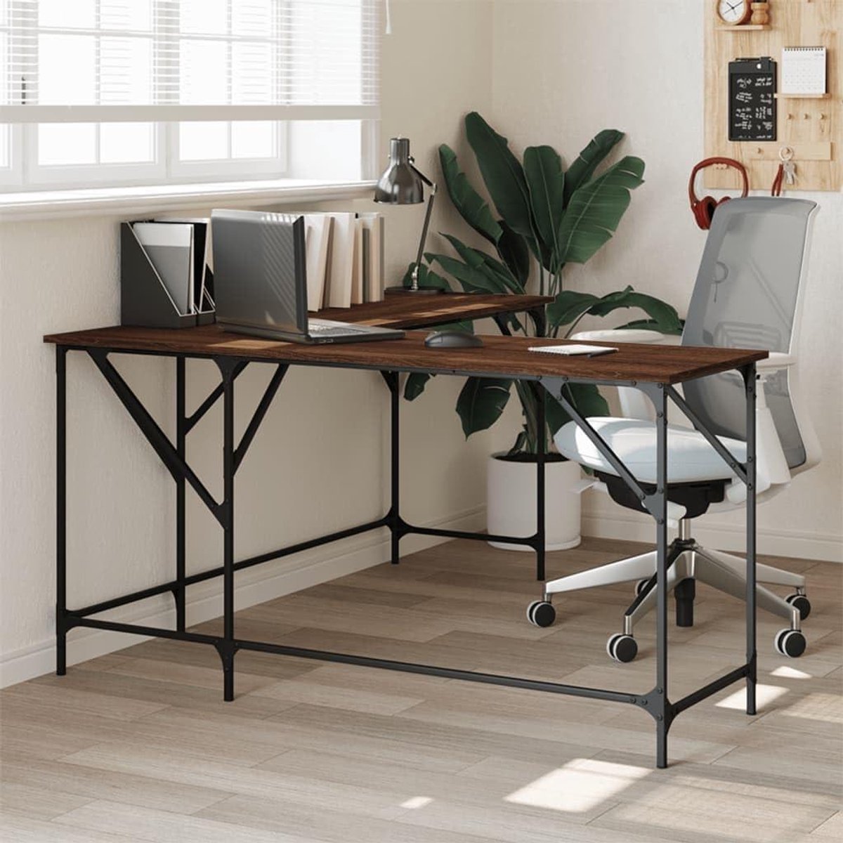 Bureau Hoekbureau - Werktafel PC - Thuiswerken Kantoor - L-vormig Ontwerp - 149x149x75cm - Bruin Eiken