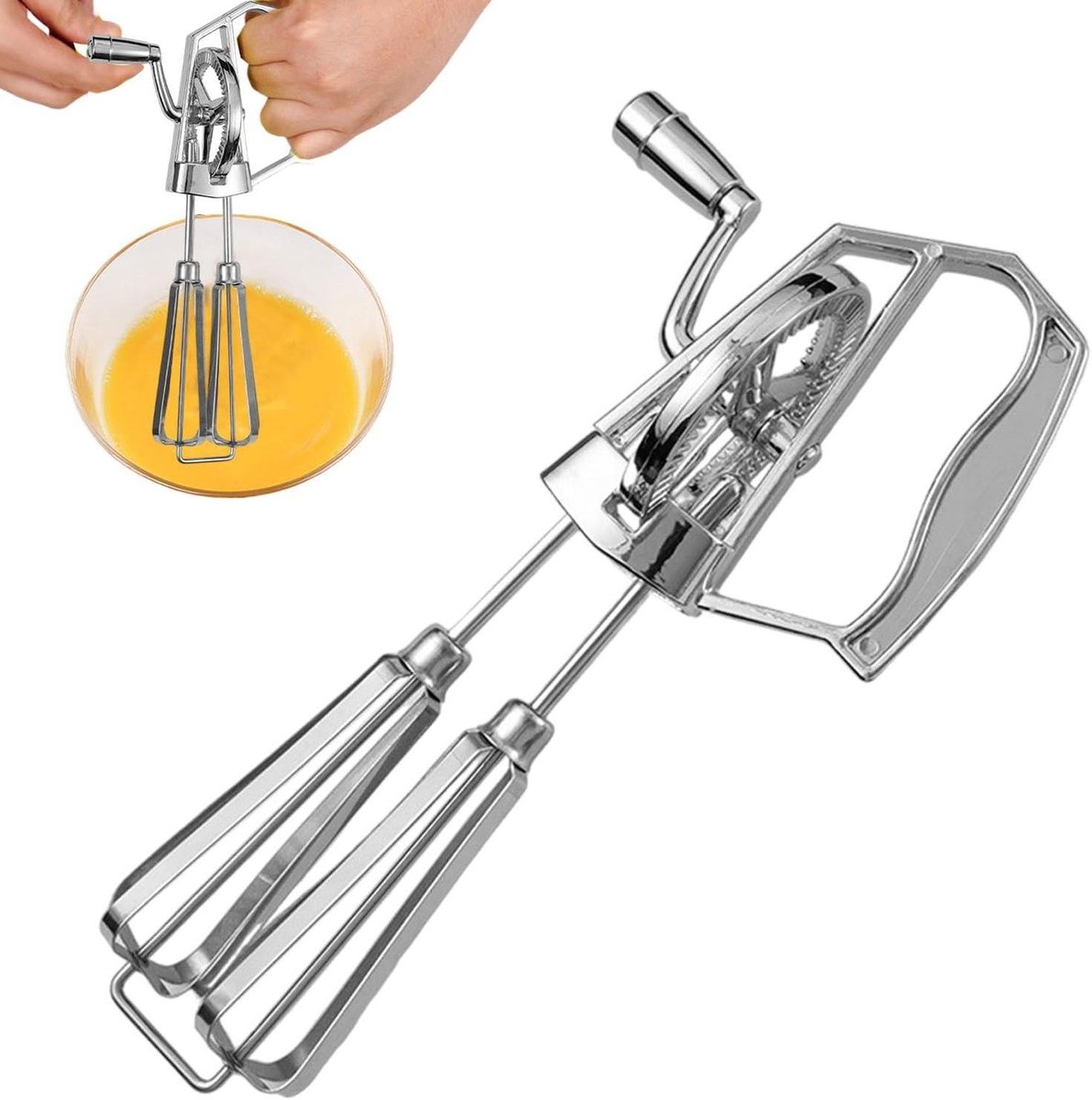 Handmatige Eiermixer - Garde Mixer - Bakken en Koken - Roestvrij Staal - 26.5 x 26 cm - Zilver