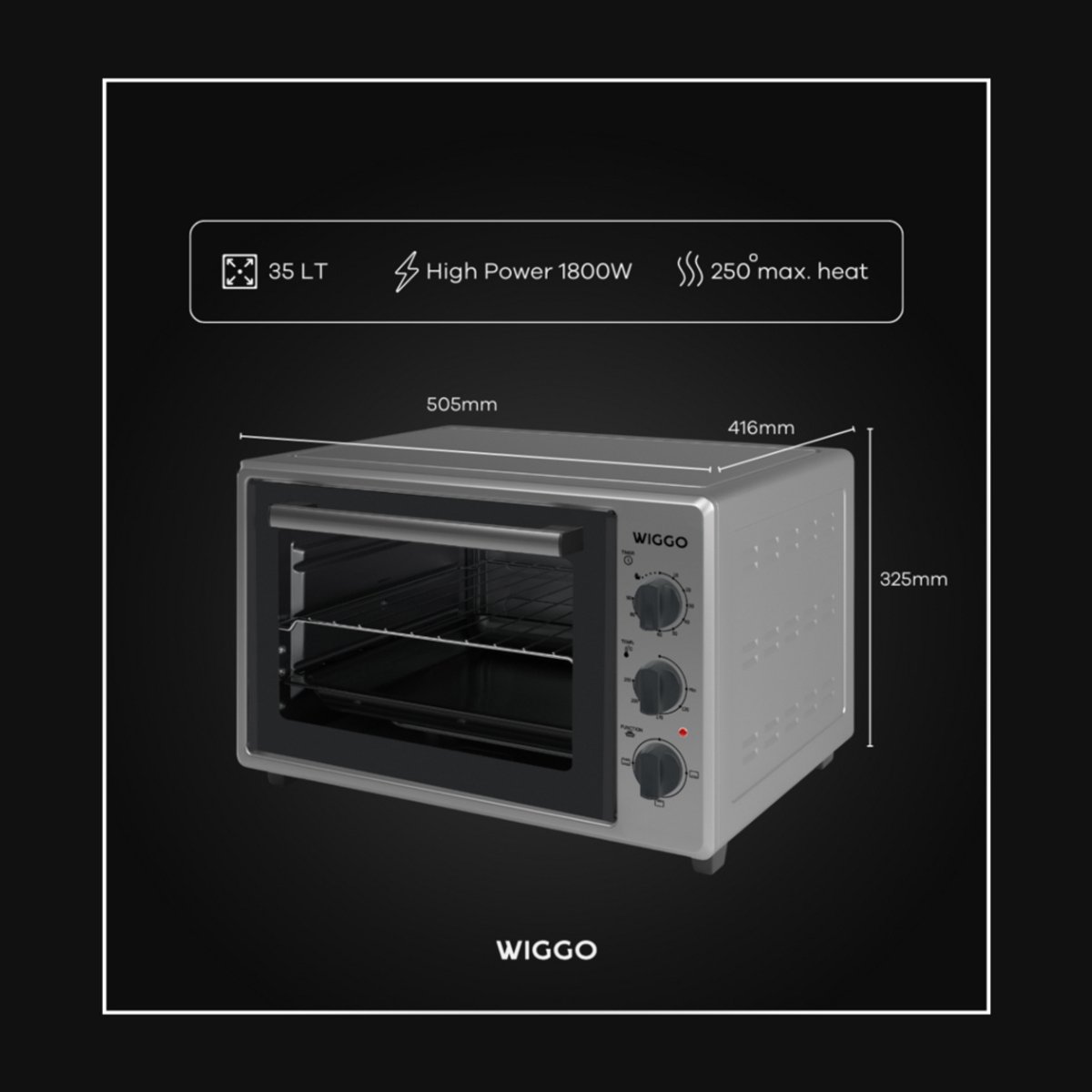 Wiggo WMO-E353(X) - Vrijstaande Mini Oven - Electrisch - 50 CM - 35 liter - 1800 W - 5 Jaar Garantie - Roestvrijstaal – foto 5