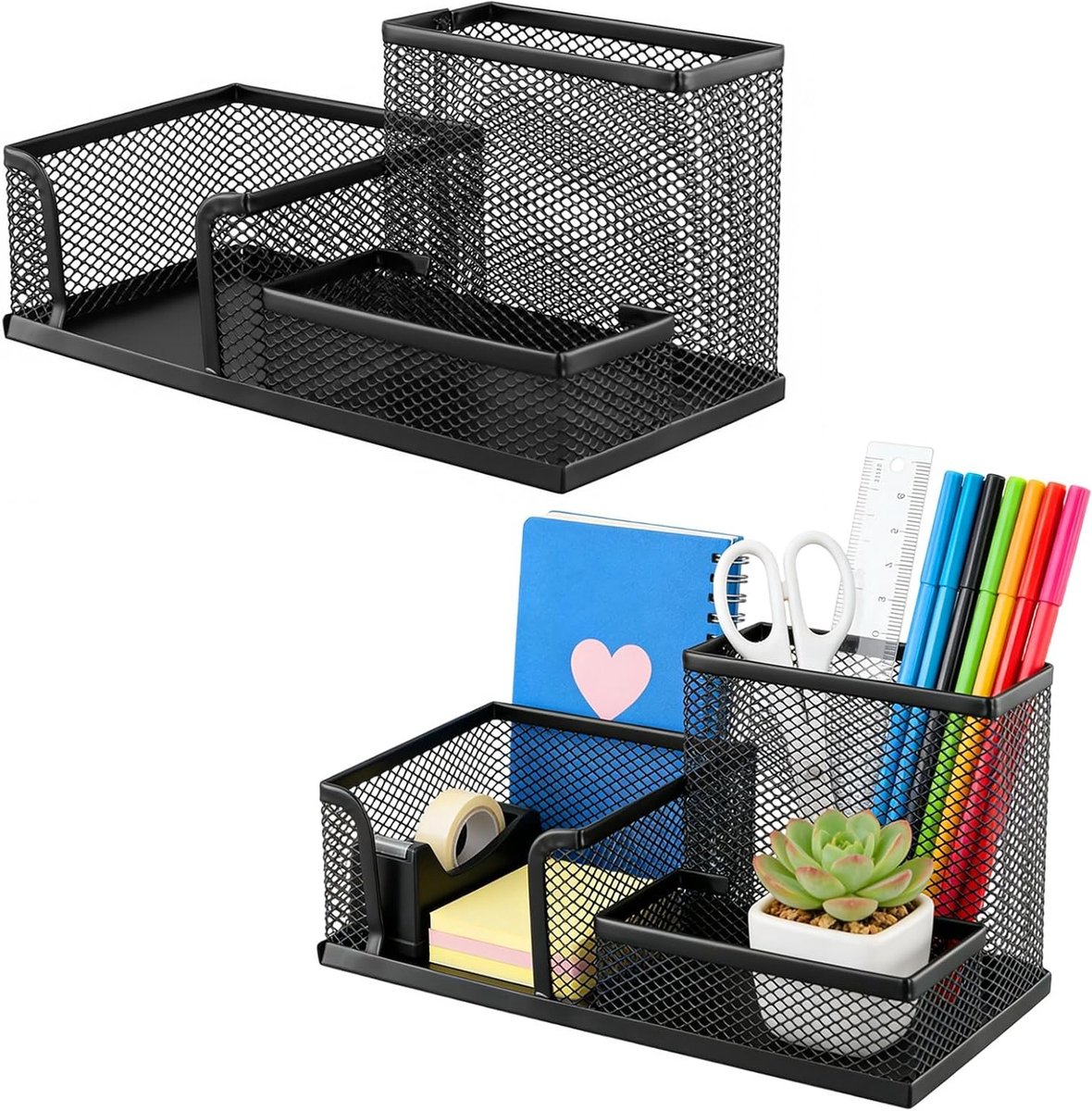 Praktische 2-delige Mesh Bureau Organizer met Metalen Pennenhouder voor Thuis en Kantoor, Ideaal voor Kantoorbenodigdheden en Bureauaccessoires