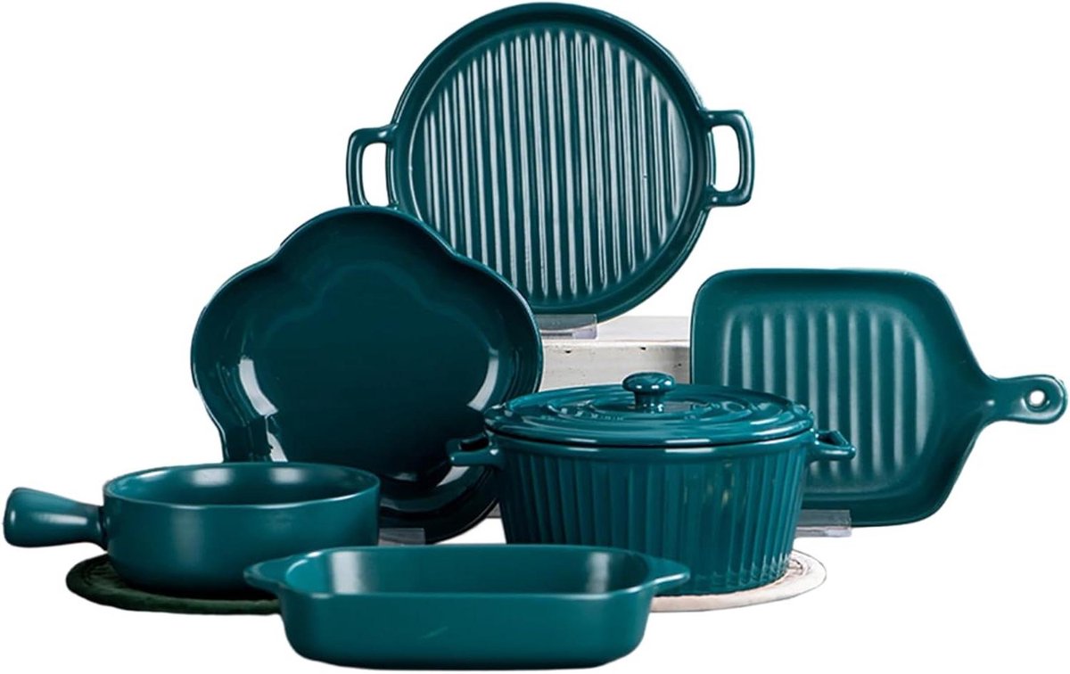 Servies Set - Borden en kommen - Eten serveren - Gestreepte print - Set van 6 - Groen
