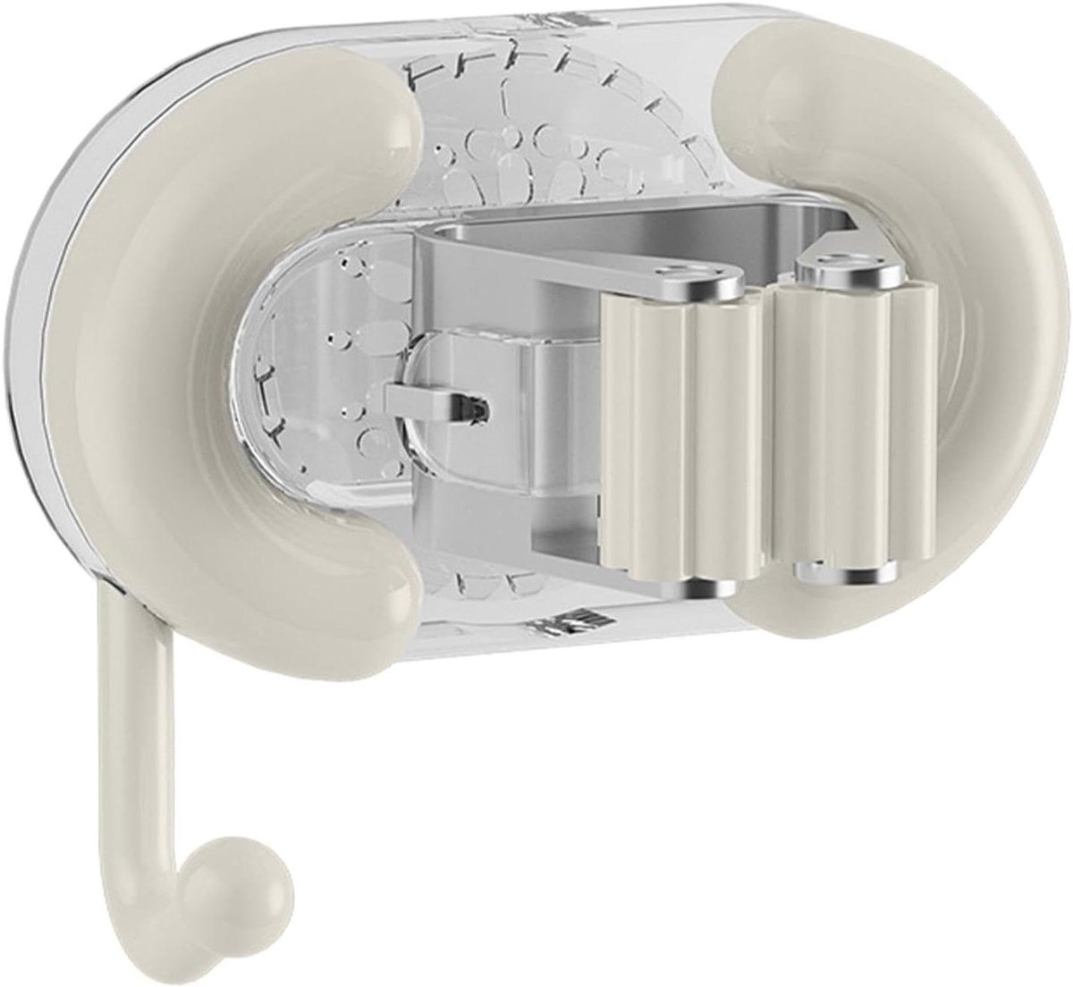 Bezem Houder - Mop Gripper - Ruimte Organiseren - Zuignap Bevestiging - 6.5 cm Hoog - Romig