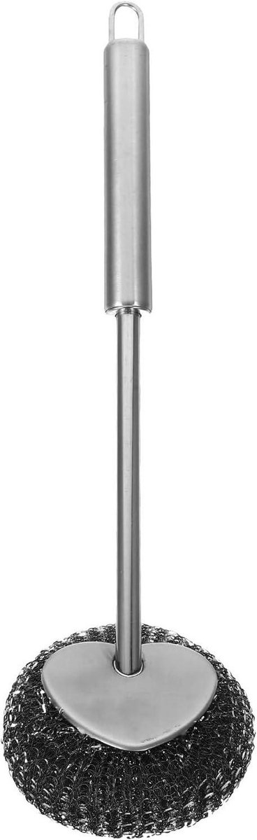Pannenreiniger RVS - Afwasborstel Lange Steel - Keuken Schoonmaken - Ergonomische Grip - 32 cm - Zilver