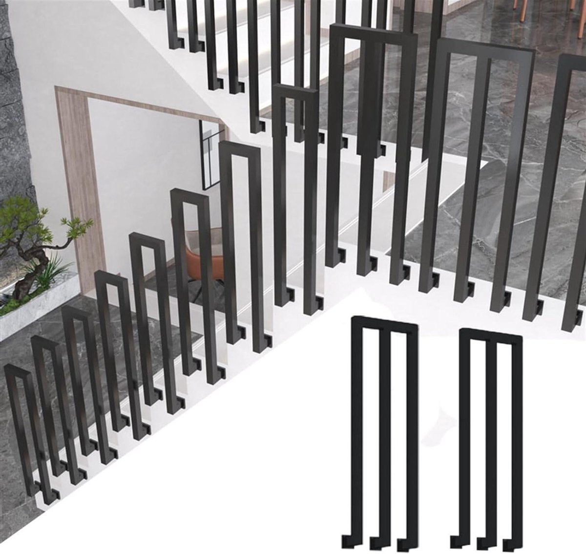 Smeedijzeren Leuning - Traphek - Veiligheid Bieden - Roestbestendige Coating - 35-95 cm Hoog - Zwart