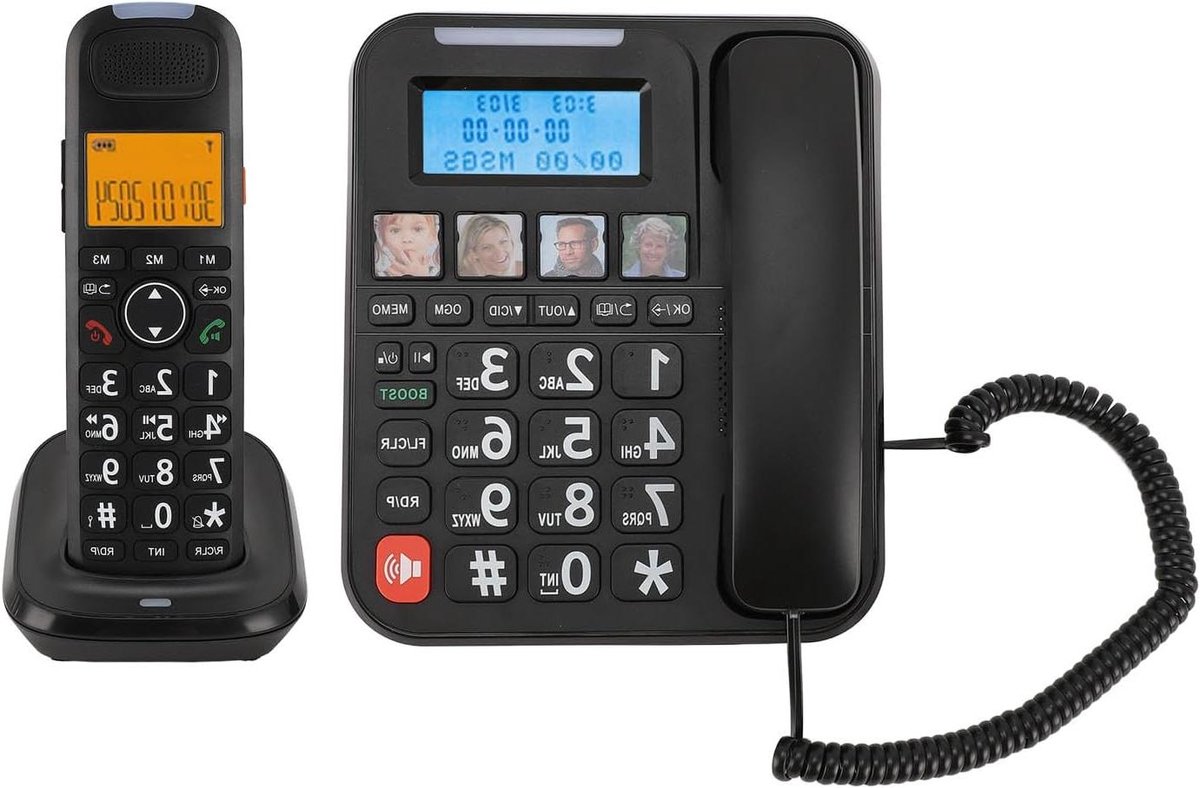 Vaste Telefoon - Grote Knop Telefoon - Gemakkelijk Bellen - Met Antwoordapparaat - 5 Handsets Uitbreidbaar - Wit