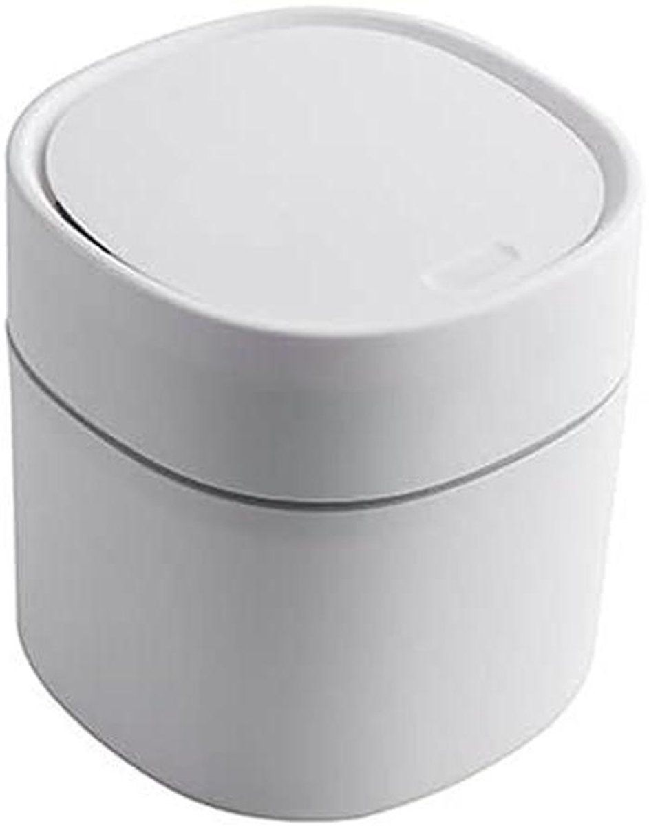 Prullenbak Bureau - Afvalbakje Mini - Opruimen Thuis - Drukknop Deksel - 2 Liter - Wit