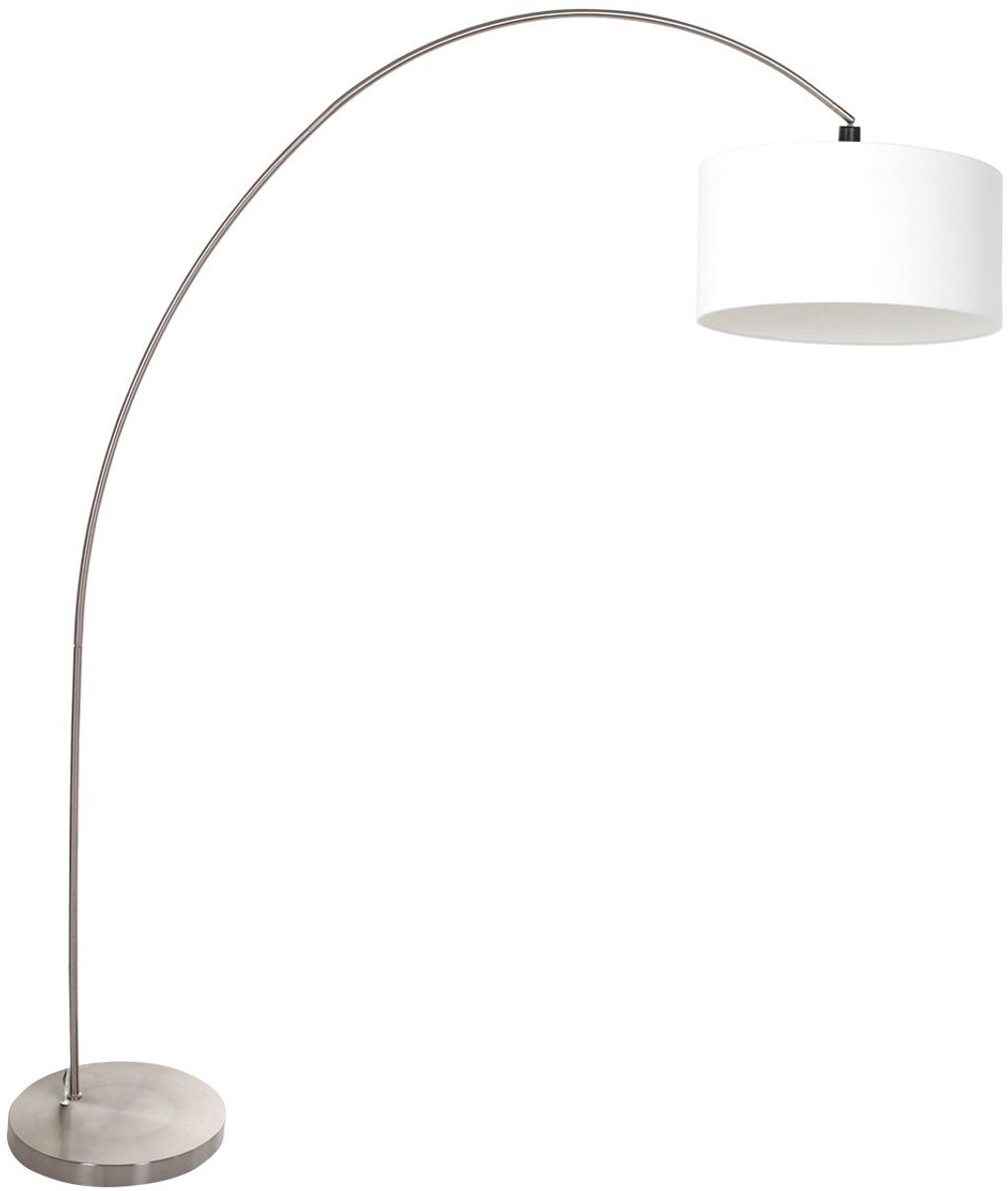 Mexlite Vloerlamp Solva 3911ST van Mexlite, trendy stalen voet met witte linnen kap, hoogte 185 cm, kantelbaar en ideaal voor binnengebruik Zilver