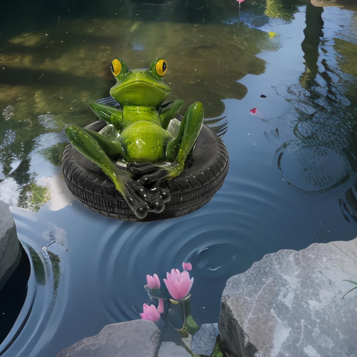 JeiibrZui Drijvende Kikkerfiguren - 13x15,5x8,5 cm - 1 Stuk - Levendig Groen - Decoratie Voor Mini Vijver En Buitenwater
