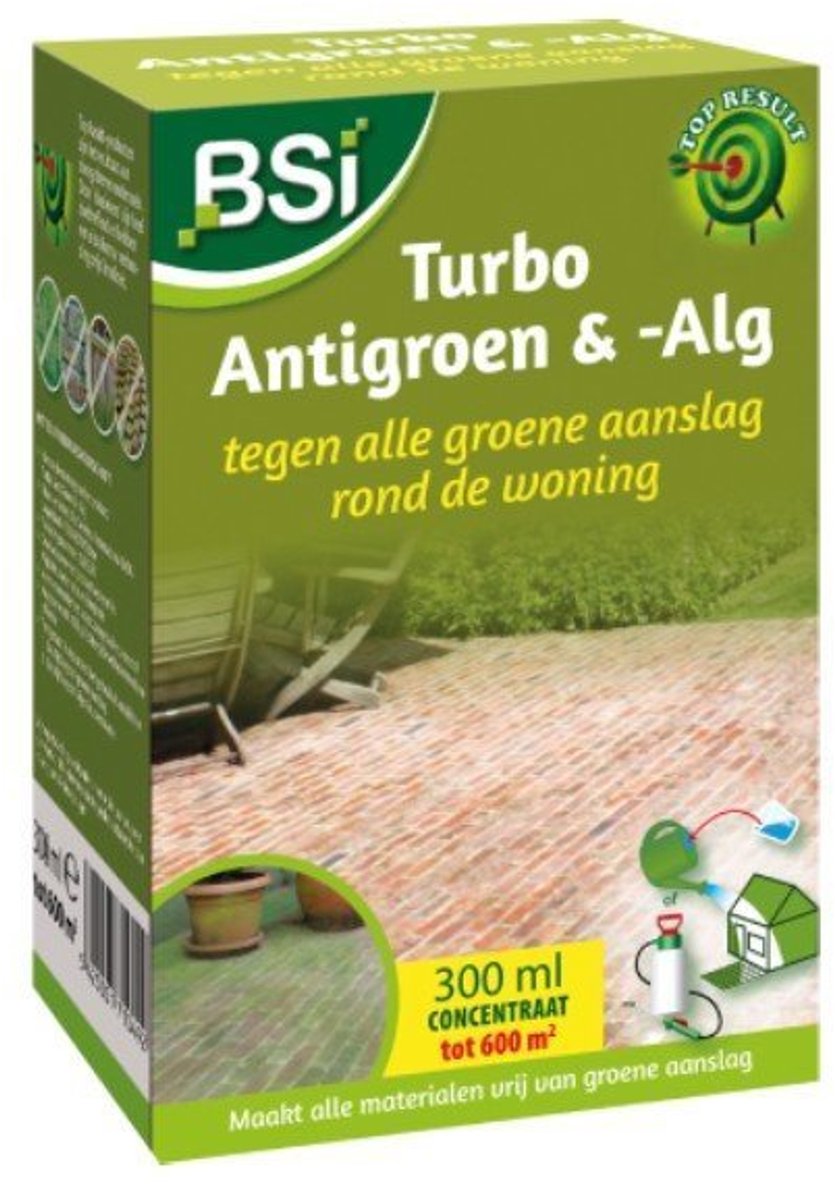BSI Turbo Antigroen & -Alg tegen groene aanslag (300 ml/600 m²) - Effectieve Groene Aanslagreiniger - Met gratis cheatsheet
