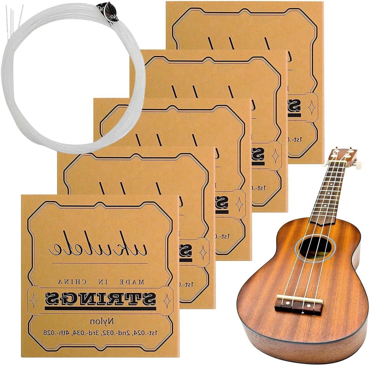 Ukelele Snaren Set - Reparatie Accessoire - Muziek Maken - Nylon en Vilt - 5 Sets - Nylon