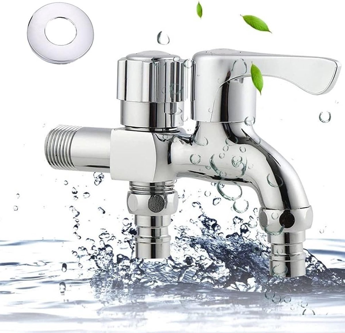 Dubbele Kraan van Legering voor Wasmachine, Tuin en Huishouden - G1/2 Draad, Hoekventiel, Waterafvoer en Besproeiing