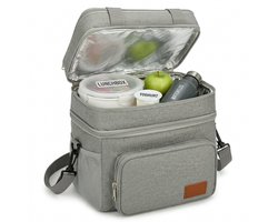 Lomera Koeltas - Lunchtas - Geïsoleerd - Opvouwbaar - Picknicktas - Thermotas - Koeltasje voor Volwassenen - Schoudertas - Coolerbag - Lunch Bag - Isolatietas voor Werk - Dubbel Compartiment - Waterafstotend - Lunchbox - Grijs
