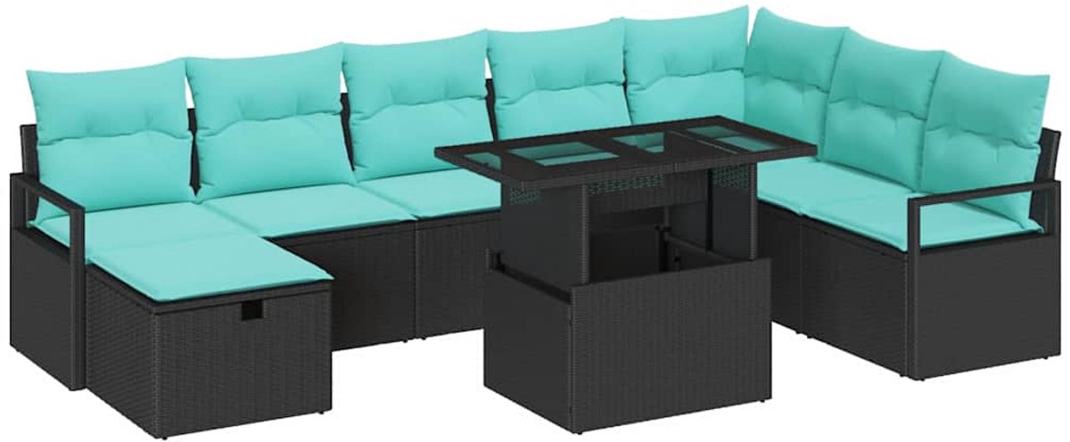 vidaXL Tuinbank - Set - 9 - st - poly - rattan Zwart