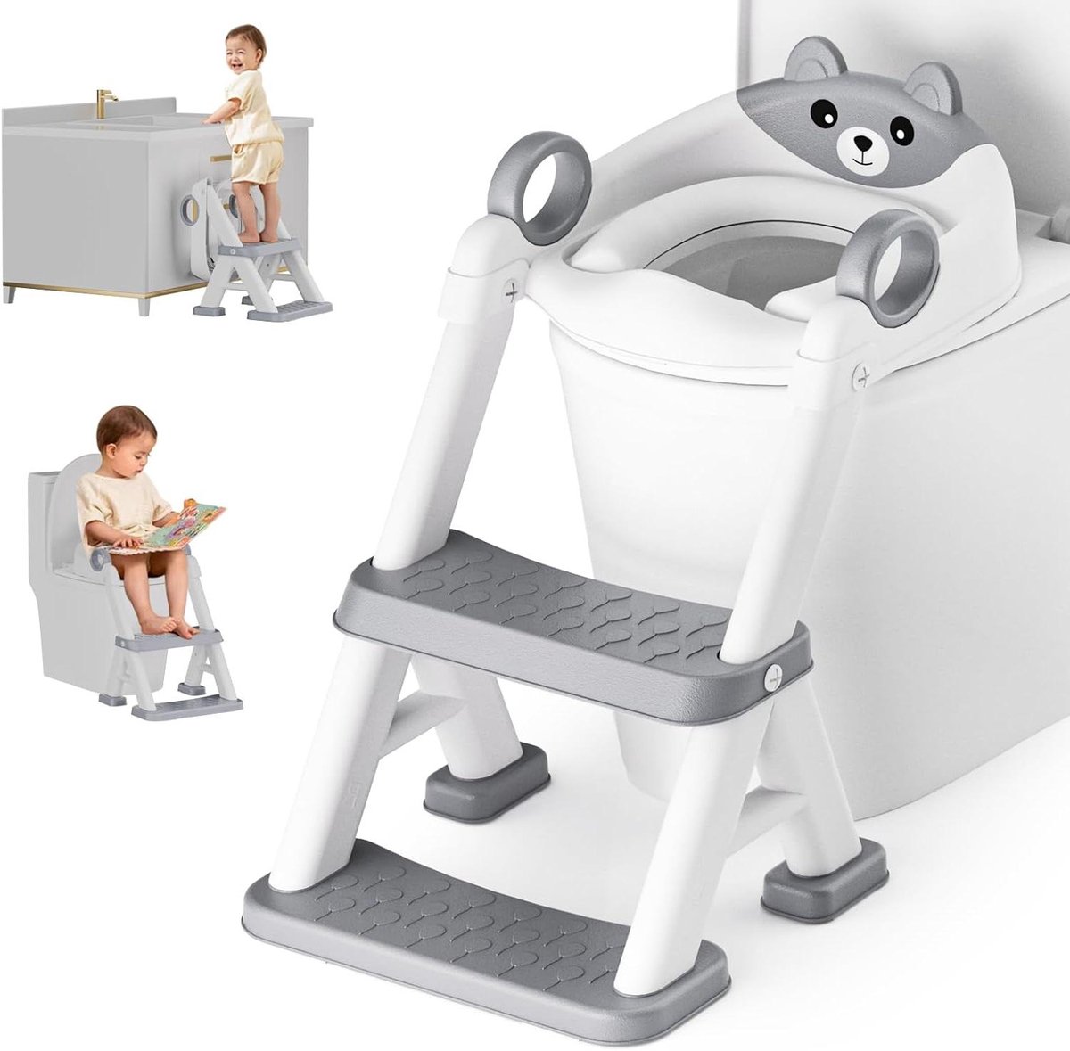 Zindelijkheidstrainer - Peuter Toiletbril - Zelfstandig Zindelijk Worden - Verstelbaar en Inklapbaar - 5 Hoogtes - Grijs