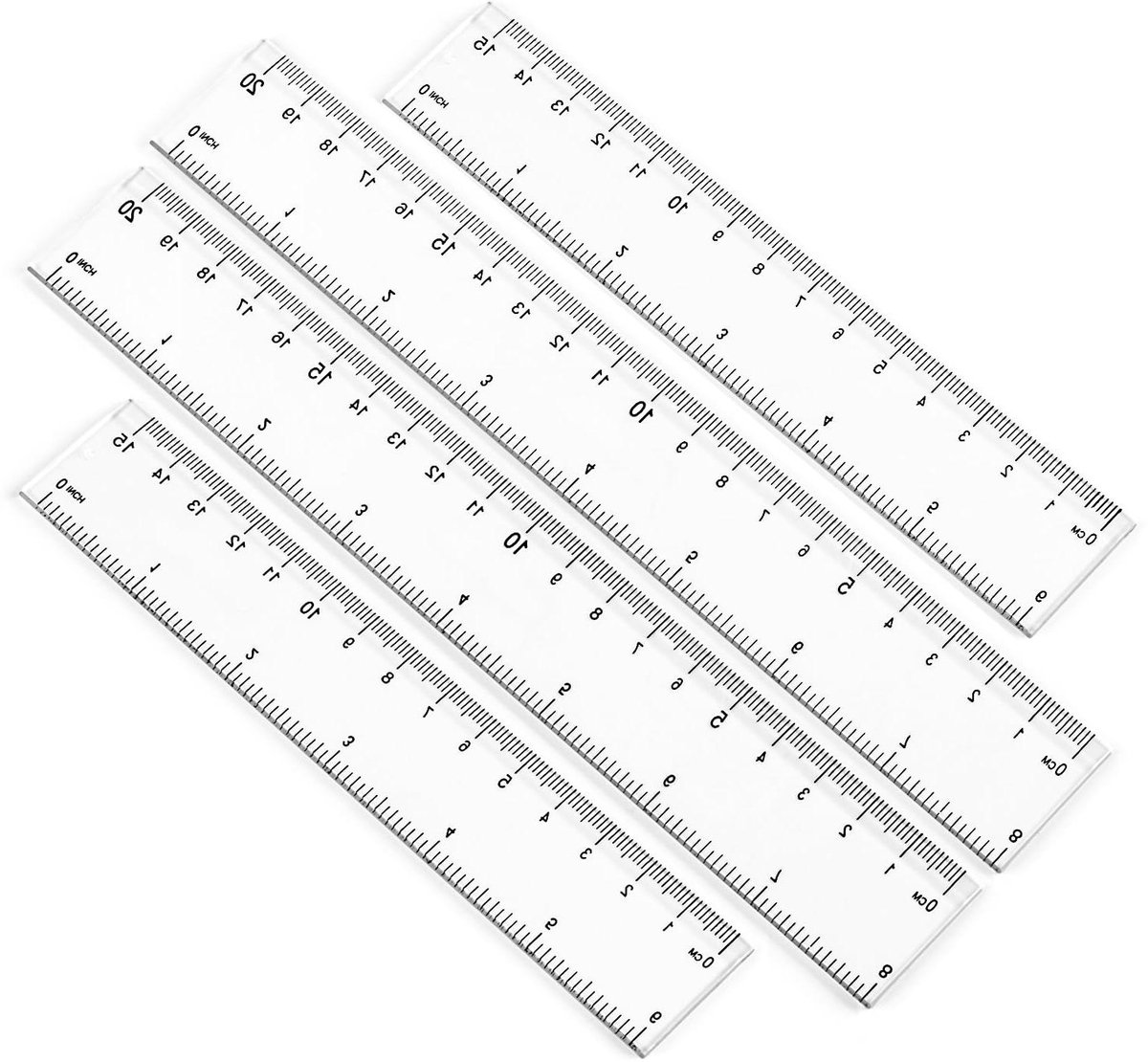 Plastic Meetgereedschap Set - Rechte Linialen - Tekenen Meten - Dubbelzijdige Schaal - 8 en 6 Inch - Transparant