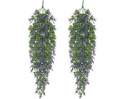 Kunstplanten 2 stuks - Hangplanten decoratie - Binnen en buiten - Natuurgetrouw ontwerp - 70 cm lang - Paars