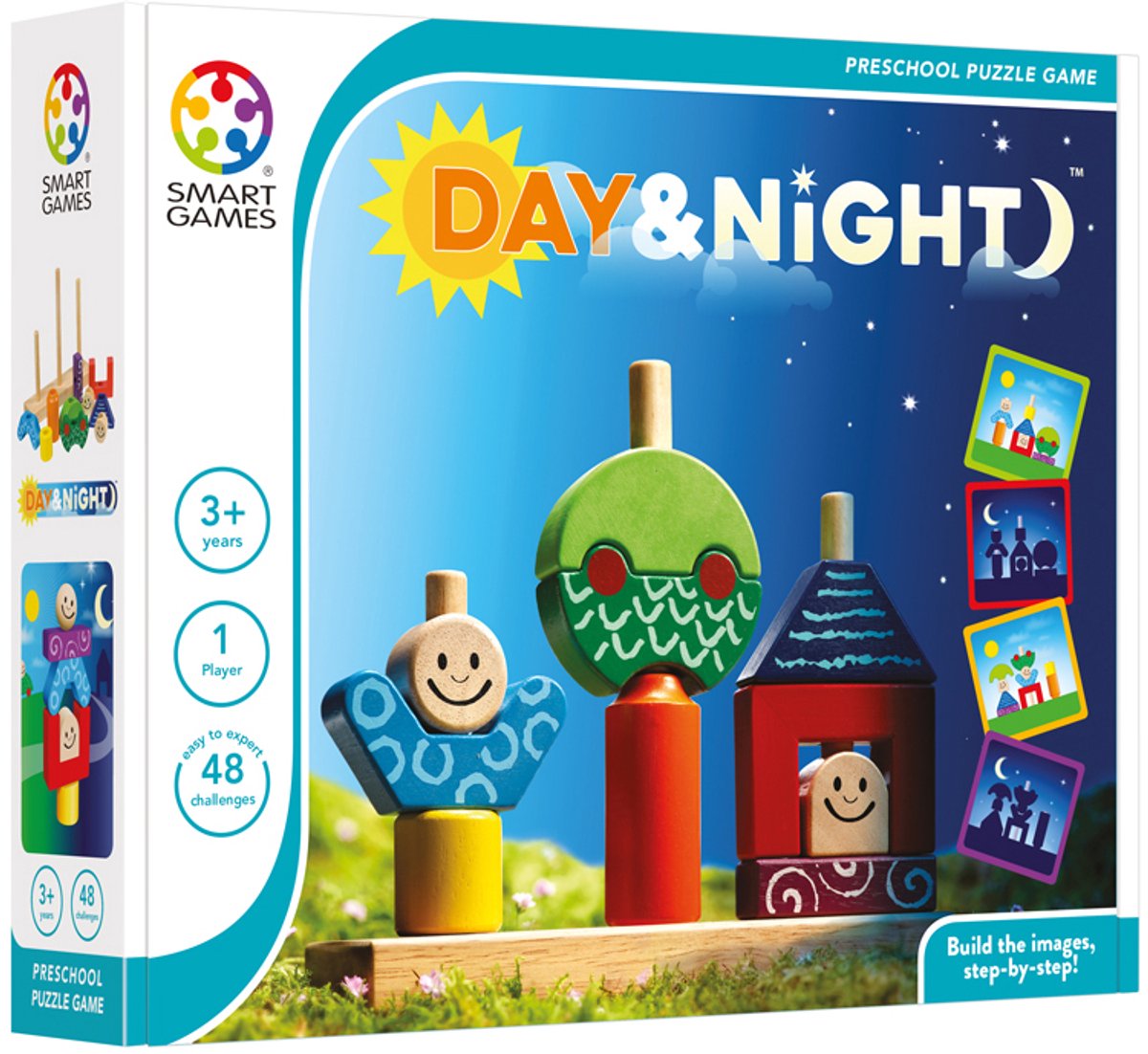 SmartGames Day & Night - Houten Stapelspel & Vormenpuzzel - 48 Educatieve Opdrachten - Solospel voor Peuters & Kleuters - Vanaf 1,5 Jaar — afbeelding 9
