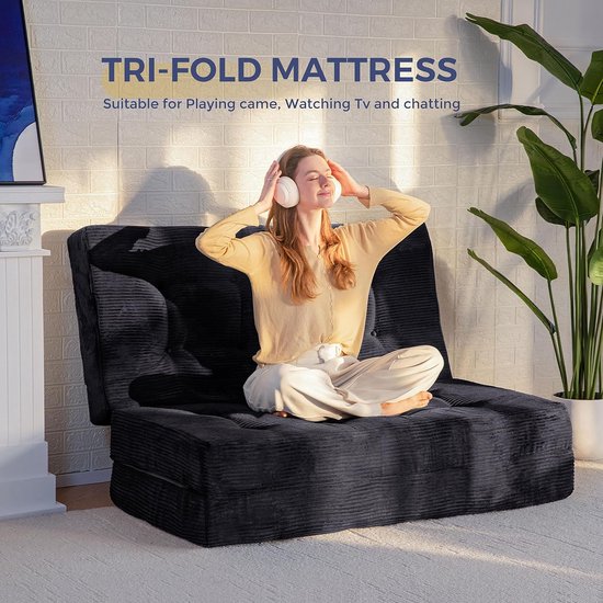 Opvouwbaar Matras - Gastmatras Futon - Ruimtebesparend Slapen - 15cm Schuimvulling - 90x195cm - Zwart — afbeelding 4