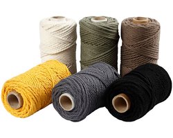 Creativ Company Macramé Koord, 4 mm, Diverse Kleuren, 330 gr, 6 Rol
