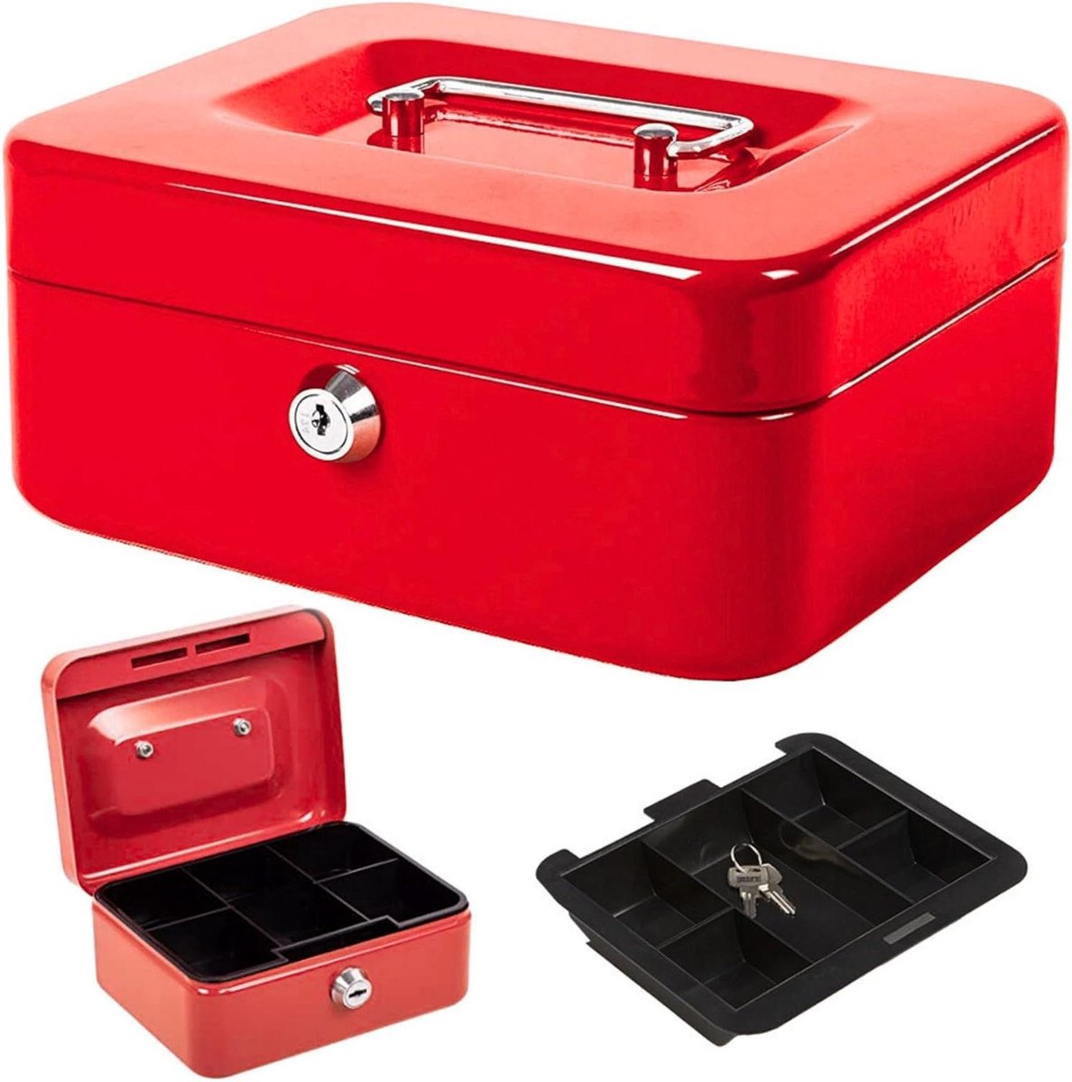 Metalen Spaarpot Kluis - Geldkistje Kassa - Geld Bewaren - Stevig Staal - 10 cm - Rood