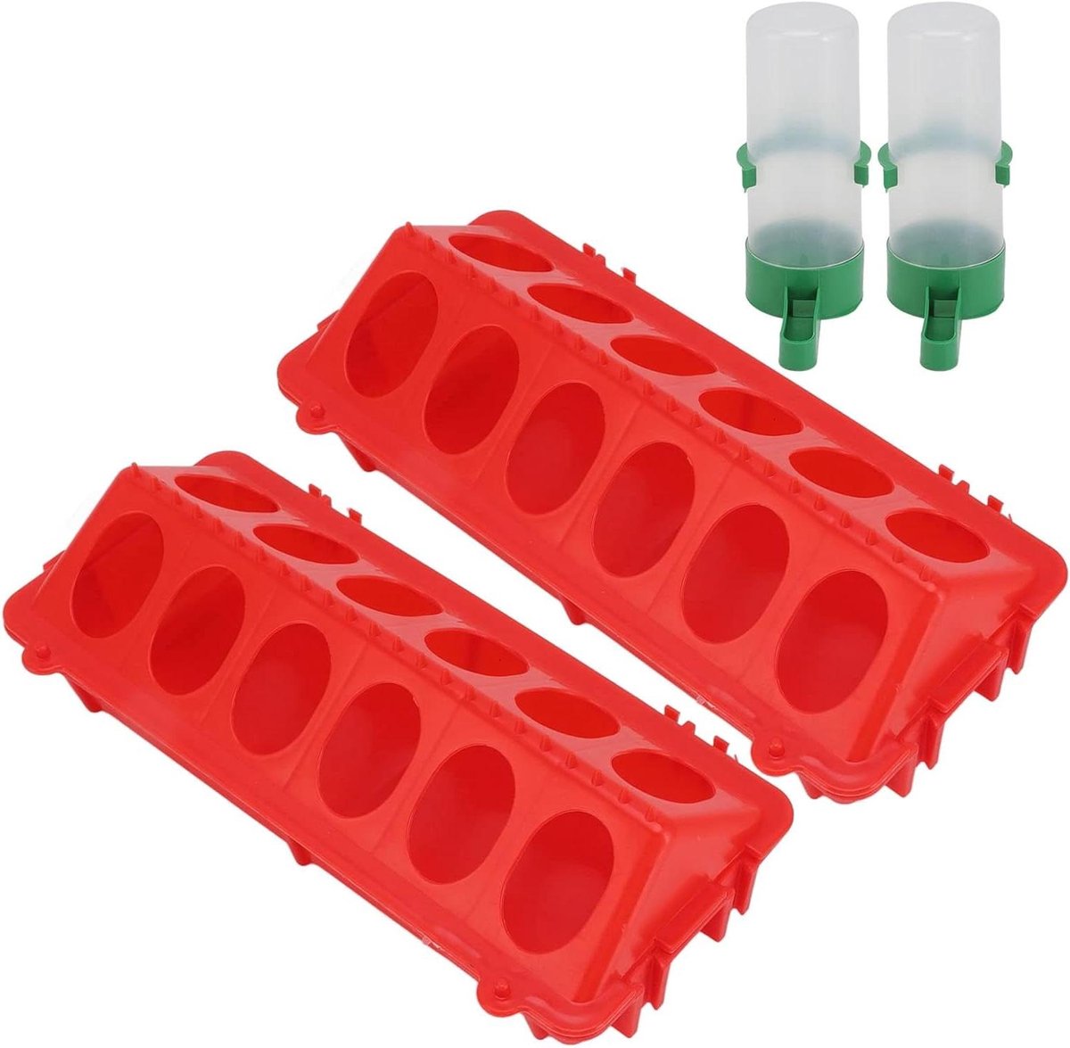 Kippen Voederbak - Drinkbak Set - Pluimvee Voeren - Automatische Dosering - 2 Stuks - Rood