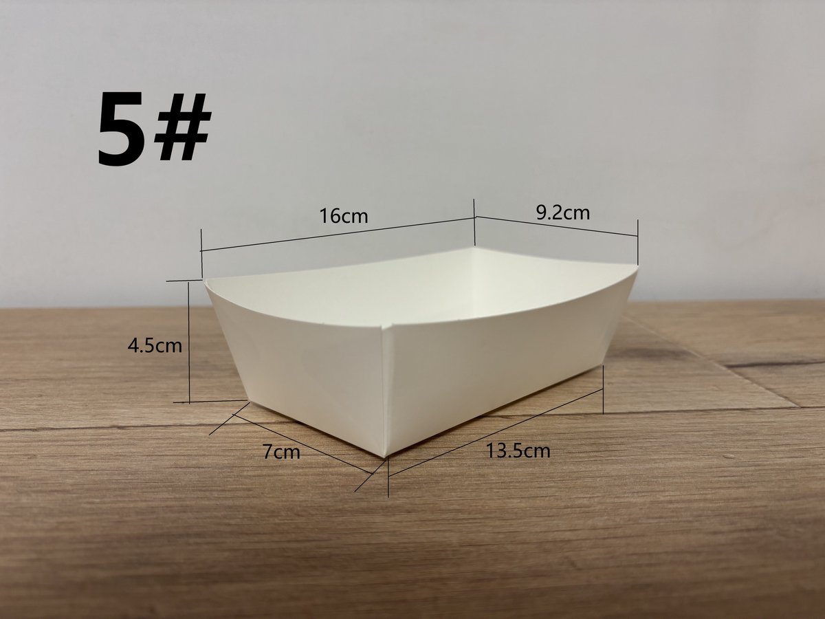 ATXANC 5# Witte Frietbakjes Set van 100 - Milieuvriendelijke Kartonnen Snackbakjes - Duurzame Wegwerp Frietschalen - Wit - 16 x 9.2 x 4.5 cm - Ideaal voor Friet, BBQ, Feestjes, Picknick & Take-away