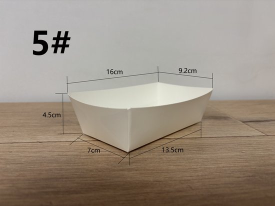 ATXANC 100 Stuks Witte Frietbakjes 5# - Milieuvriendelijke Kartonnen Snackbakjes - Duurzame Wegwerp Frietschalen - 16 x 9,2 x 4,5 cm - Voor Friet, BBQ, Feestjes, Picknick & Take-away