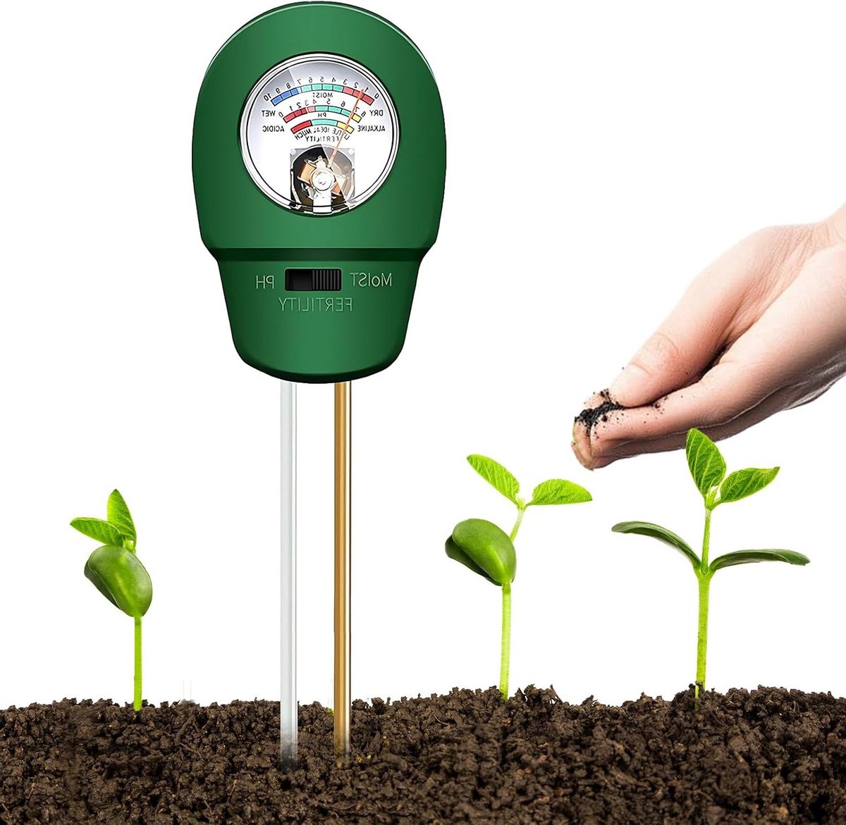 Bodemmeter 3-in-1 - pH-meter bodemvocht - Plantenverzorging meten - Geen batterijen nodig - 20 cm - Zwart