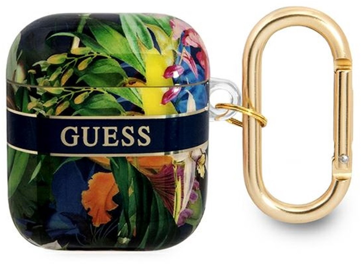 Guess TPU Flower Print Case voor Apple Airpods 1 & 2 - Blauw