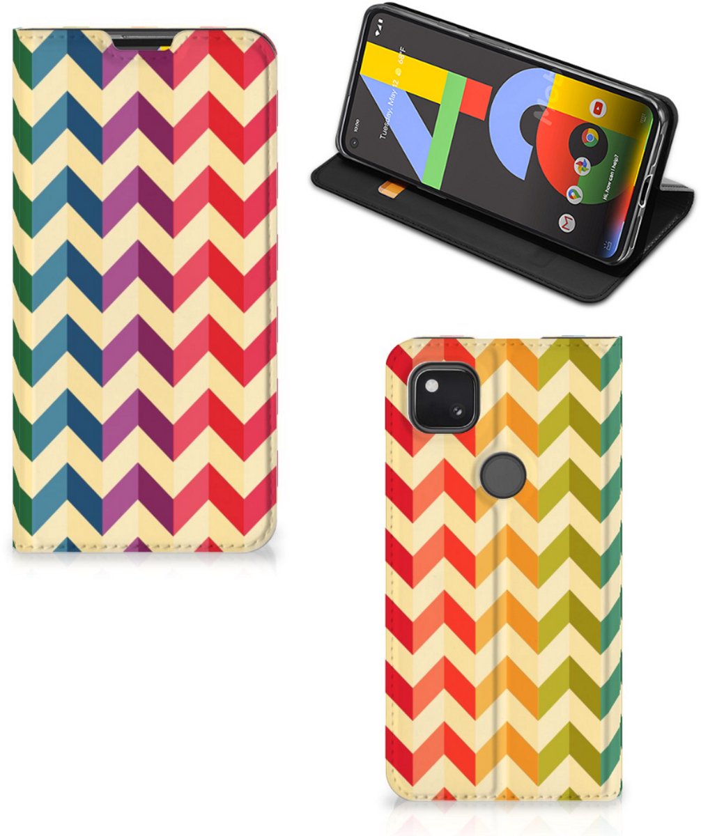 Standcase Hoesje voor Google Pixel 4a Hoesje met Magneet Zigzag Multi Color