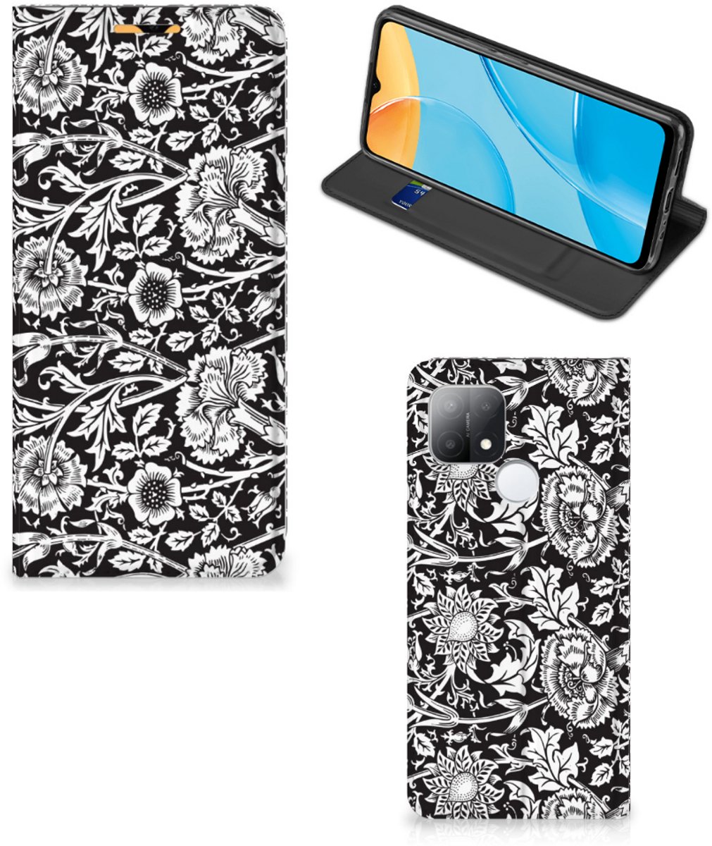 OPPO A15 Smart Cover Black Flowers