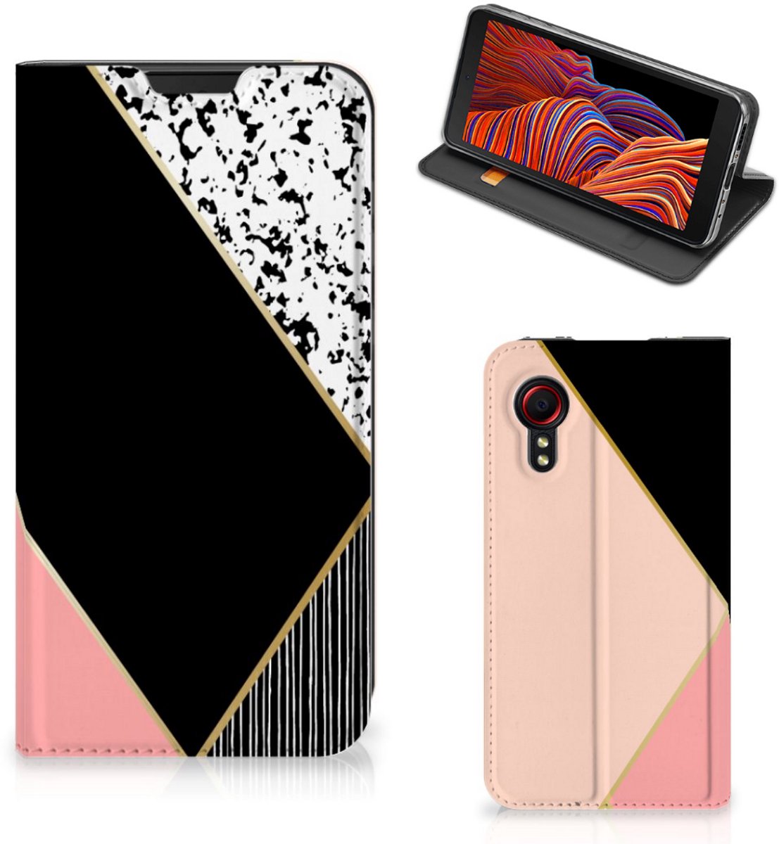 Samsung Galaxy Xcover 5 Stand Case Zwart Roze Vormen