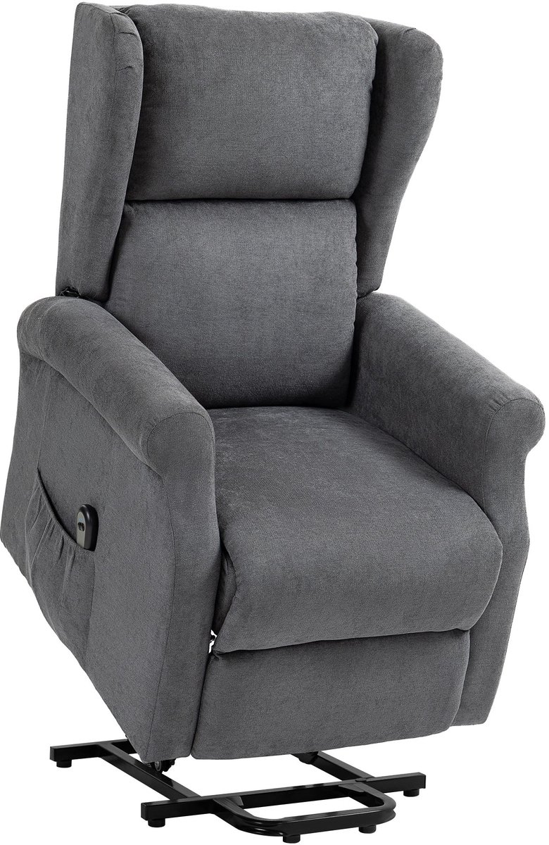Merax Elektrische Relaxfauteuil met Opsta Functie - TV Sessel met Ligfunctie en Voetensteun - Seniorenstoel met Afstandsbediening en Zijvak - Donkergrijs