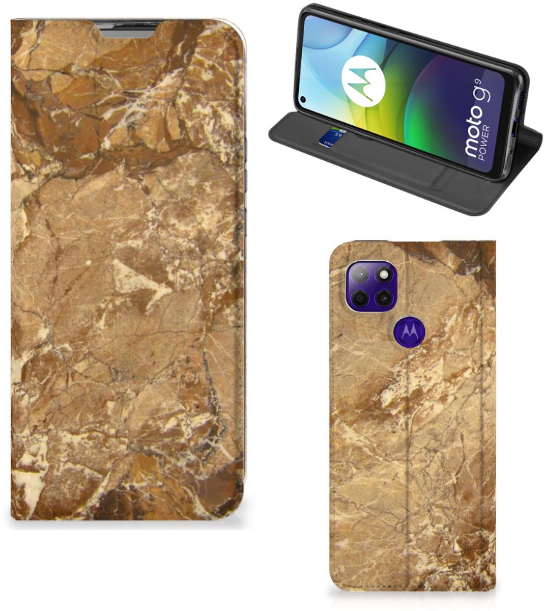 Standcase Hoesje voor Motorola Moto G9 Power Standcase Marmer Creme