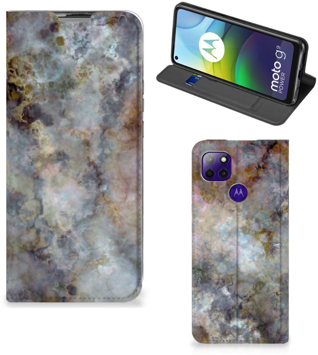Motorola Moto G9 Power Standcase Marmer Grijs